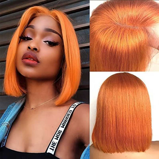 Orange Short Bob Wigs Human Hair Pre Plucked With Baby Hair Straight Brazilian Real Hair Color Bob Wigs For Black Women - Alibonnie