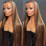 Piano Honey Blonde Highlights Brazilian 13x4 Full Lace Frontal Straight Human Hair Wigs - Alibonnie