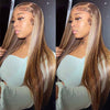 Piano Honey Blonde Highlights Brazilian 13x4 Full Lace Frontal Straight Human Hair Wigs - Alibonnie