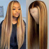 Piano Honey Blonde Highlights Brazilian 13x4 Full Lace Frontal Straight Human Hair Wigs - Alibonnie