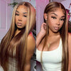 Piano Honey Blonde Highlights Brazilian 13x4 Full Lace Frontal Straight Human Hair Wigs - Alibonnie