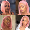 Pink Bob Lace Wigs Pre Plucked Natural Straight Human Hair Wig for Black Women - Alibonnie