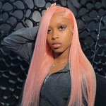 Pink Lace Front Wig Straight Virgin Human Hair Glueless Wigs Pre Plucked Ready To Wear - Alibonnie