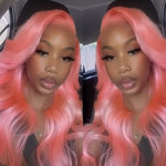 Pink Lace Front Wig Straight Virgin Human Hair Glueless Wigs Pre Plucked Ready To Wear - Alibonnie