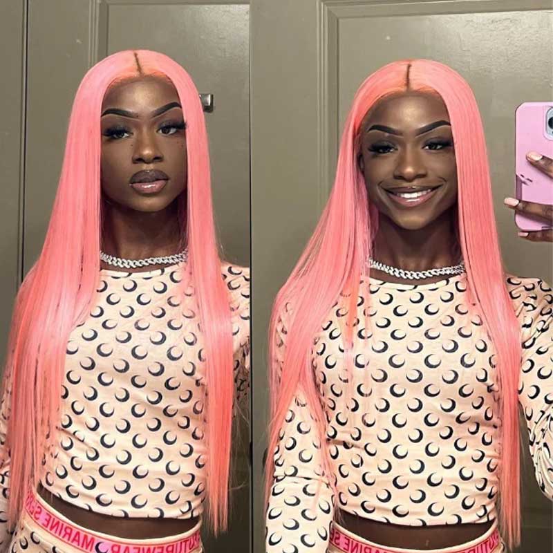 Ash Pink 13x4 Lace Front Wig Straight Virgin Human Hair Wigs Pre Plucked Ready To Wear