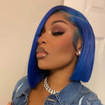 Short Bob Wig Blue Wigs Human Hair Pre Plucked With Baby Hair Straight Brazilian Real Hair Color Bob Wigs For Black Women - Alibonnie