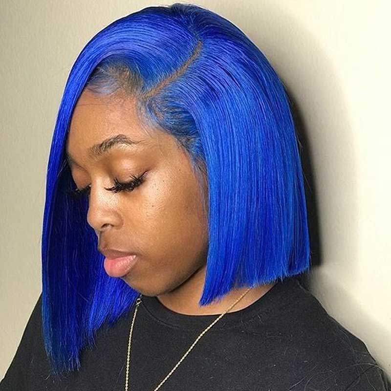Short Bob Wig Blue Wigs Human Hair Pre Plucked With Baby Hair Straight Brazilian Real Hair Color Bob Wigs For Black Women - Alibonnie