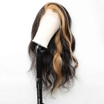 Skunk Stripe Wig With Honey Blonde Highlights Body Wave Human Hair Lace Frontal Wig - Alibonnie