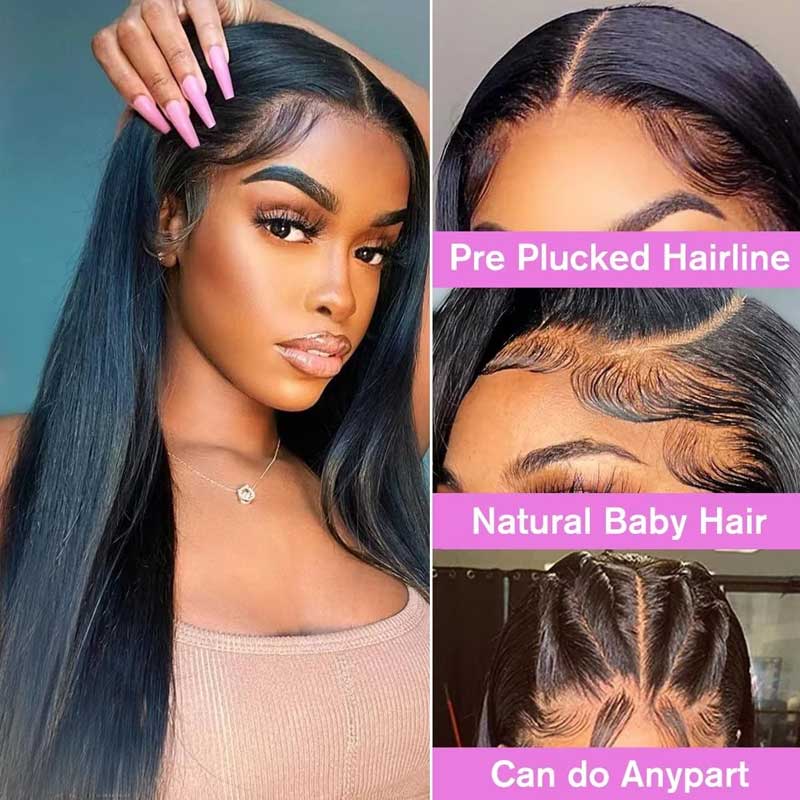Soft Straight Human Hair 13x4 Full Frontal Wigs Pre Plucked Easy To Wear - Alibonnie