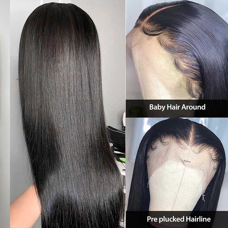 Soft Straight Human Hair 13x4 Full Frontal Wigs Pre Plucked Easy To Wear - Alibonnie
