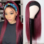 Straight Hair Headband Wigs Color 99J Burgundy Human Hair Glueless Wigs - Alibonnie