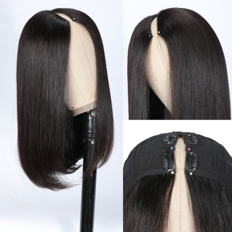 Thin V Part Wig Straight Bob Human Hair Wigs Without Leave Out - Alibonnie