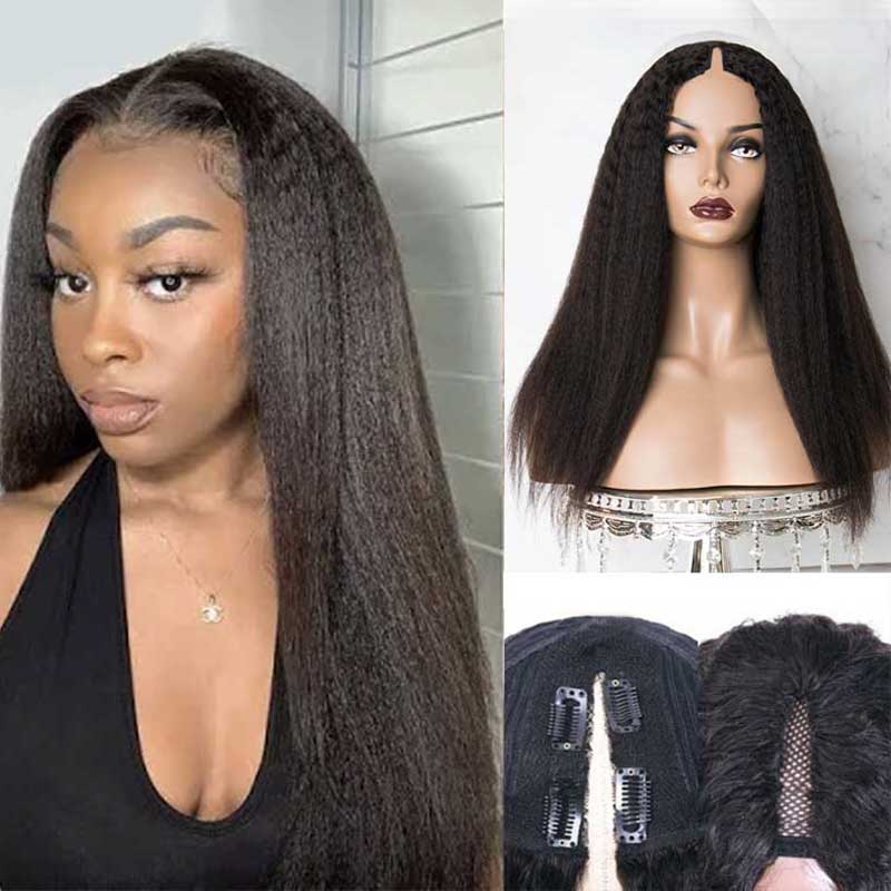 Thin V Part Wigs Glueless Kinky Straight Human Hair V Part Wig No Leave Out - Alibonnie
