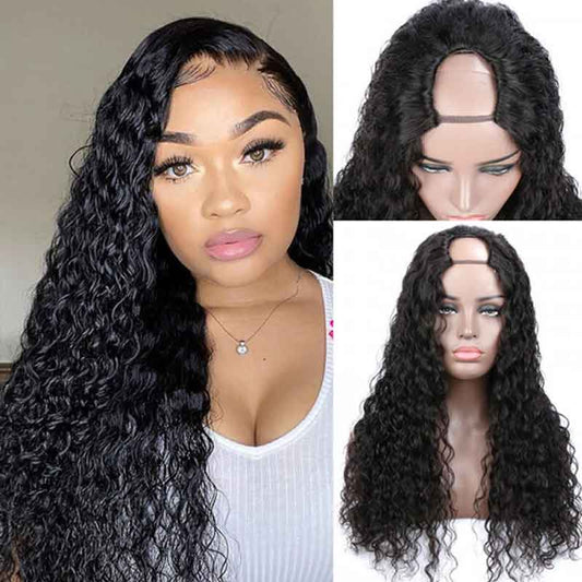 U Part Water Wave Wigs Glueless Affordable Human Hair Wigs For Black Women - Alibonnie