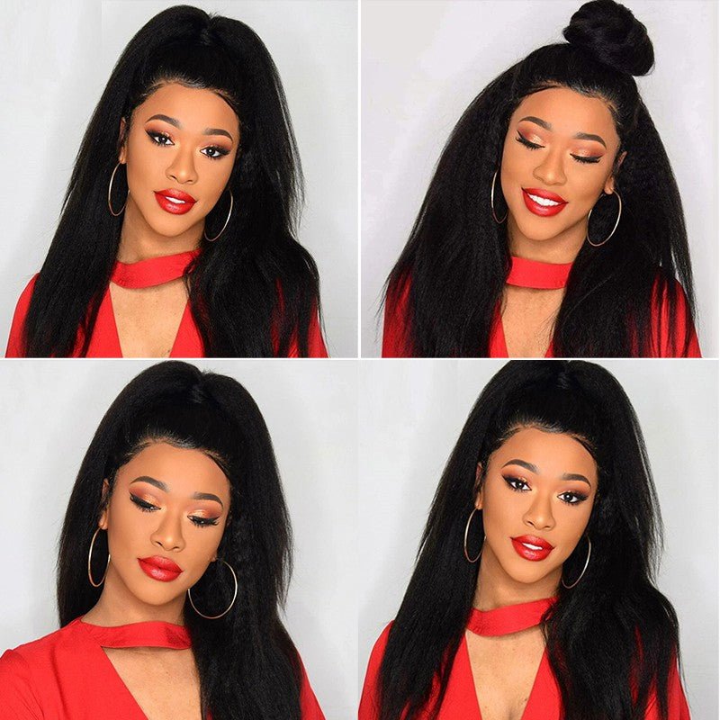 U Part Wig 100% Brazilian Remy Human Hair Kinky Straight Wigs Natural Color - Alibonnie