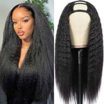 U Part Wig 100% Brazilian Remy Human Hair Kinky Straight Wigs Natural Color - Alibonnie