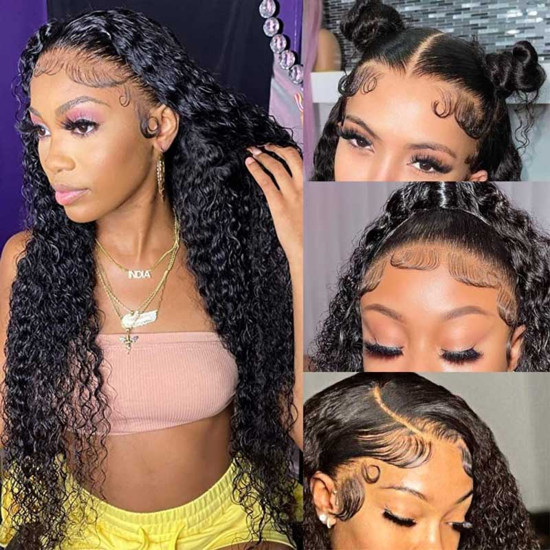 Water Wave HD Lace Front Wigs 13x4 Frontal Full Parting Space Pre Plucked Human Hair Wigs - Alibonnie