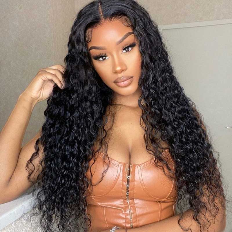 Water Wave HD Lace Front Wigs 13x4 Frontal Full Parting Space Pre Plucked Human Hair Wigs - Alibonnie