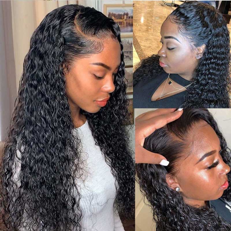 Water Wave HD Lace Front Wigs 13x4 Frontal Full Parting Space Pre Plucked Human Hair Wigs - Alibonnie