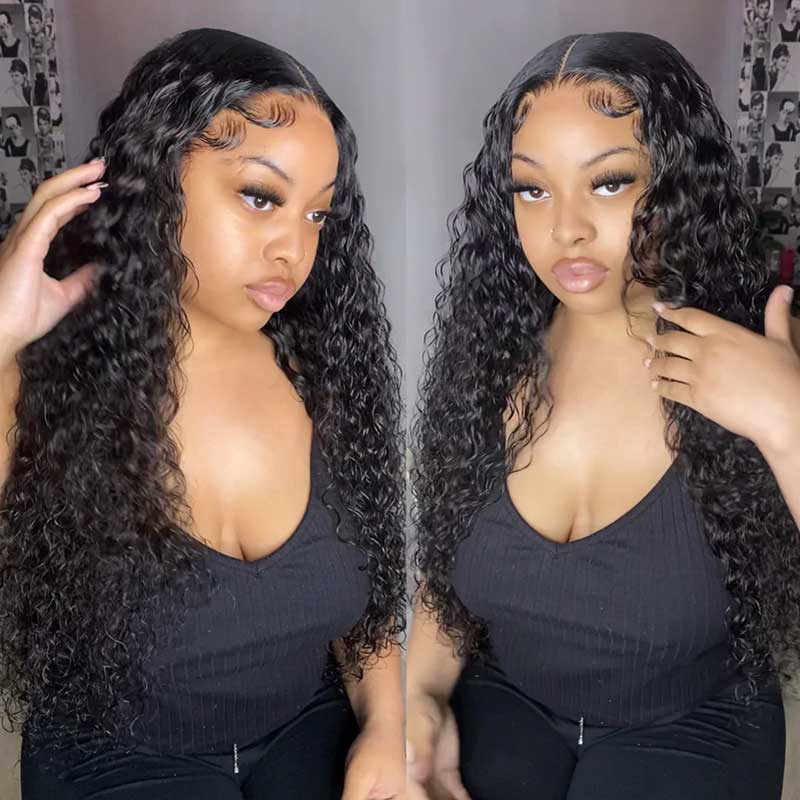 Water Wave HD Lace Front Wigs 13x4 Frontal Full Parting Space Pre Plucked Human Hair Wigs - Alibonnie