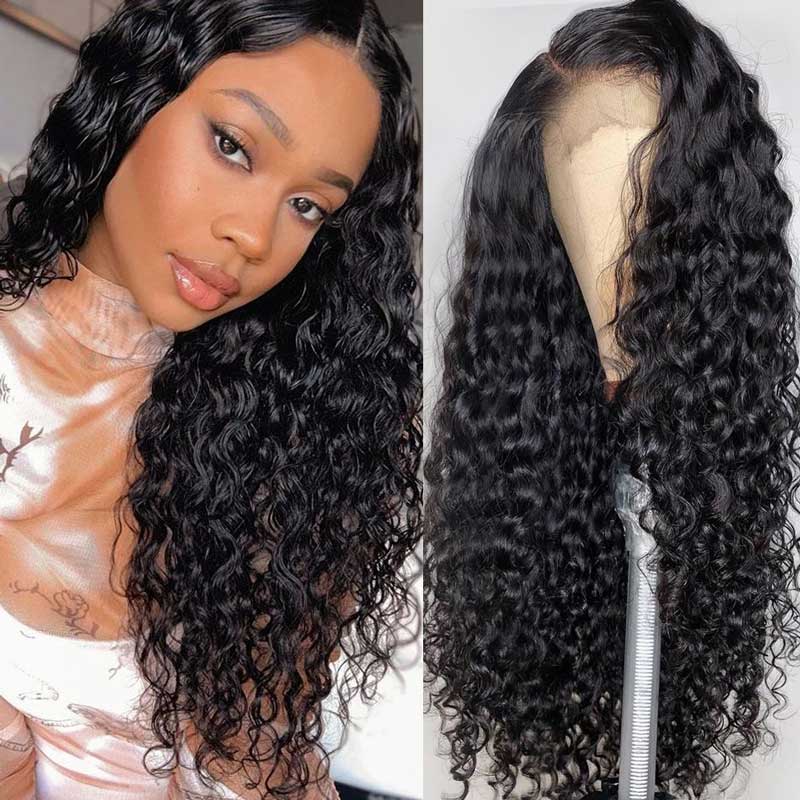 Water Wave HD Lace Front Wigs 13x4 Frontal Full Parting Space Pre Plucked Human Hair Wigs - Alibonnie