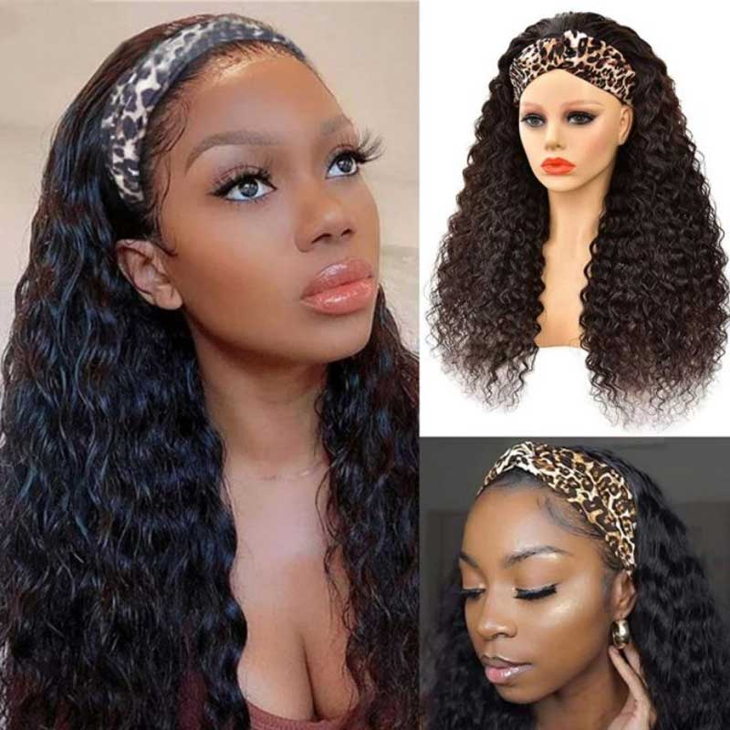 Water Wave Wigs Half Wig With Headband 100% Virgin Hair Long Headband Wig Fashion - Alibonnie