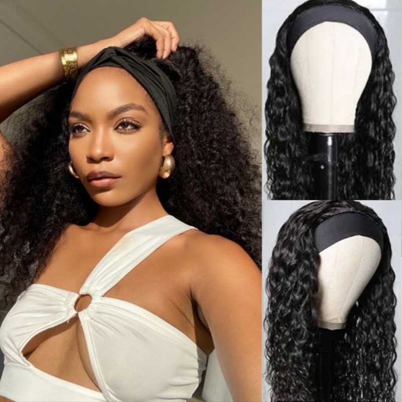 Water Wave Wigs Half Wig With Headband 100% Virgin Hair Long Headband Wig Fashion - Alibonnie