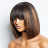 Wear&Go| Alibonnie 1B/30 Blonde Highlight Layered Cut Bob Wig With Bangs Ombre Color Short Straight Glueless Bob Wigs - Alibonnie