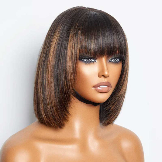 Wear&Go| Alibonnie 1B/30 Blonde Highlight Layered Cut Bob Wig With Bangs Ombre Color Short Straight Glueless Bob Wigs - Alibonnie